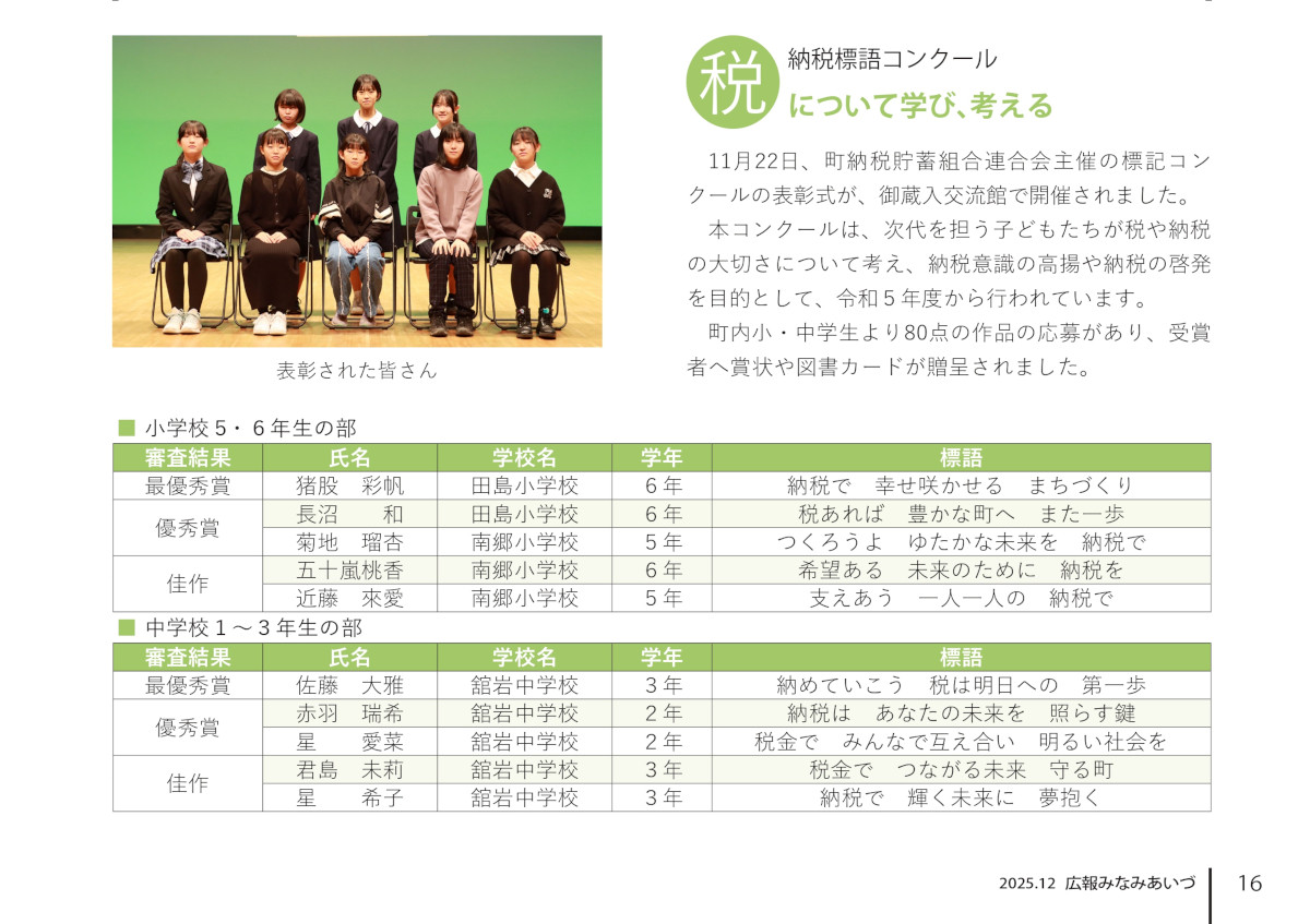まちの話題（広報みなみあいづ2025年12月号）より